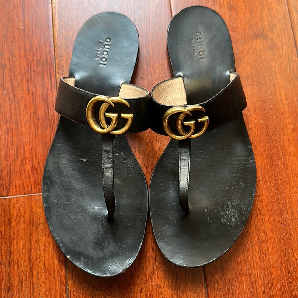 Used Authentic Black Gucci Marmont Sandals Women EU 39 9 US w/ Dustbag Orig $590